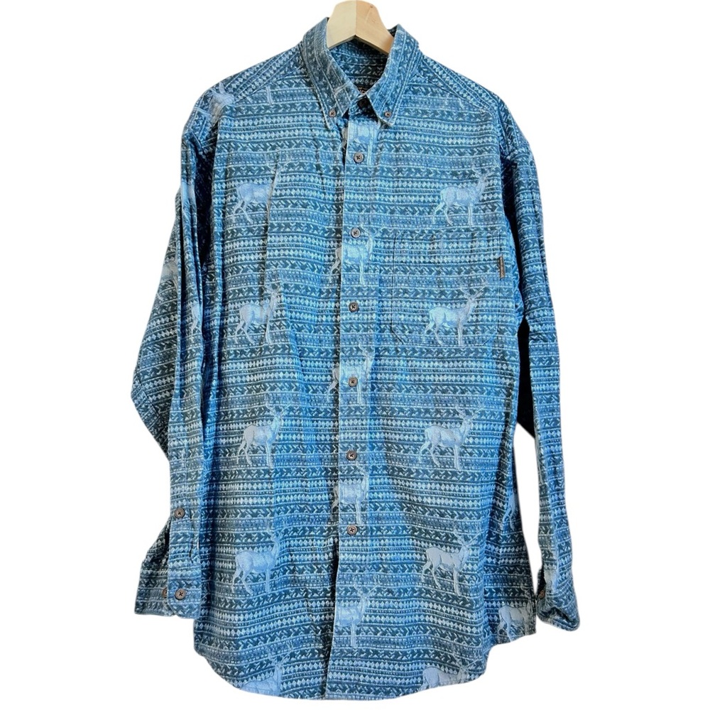 Woolrich Shirt Men Large Blue Deer Stag Cotton Flannel Lightly Worn Hunting